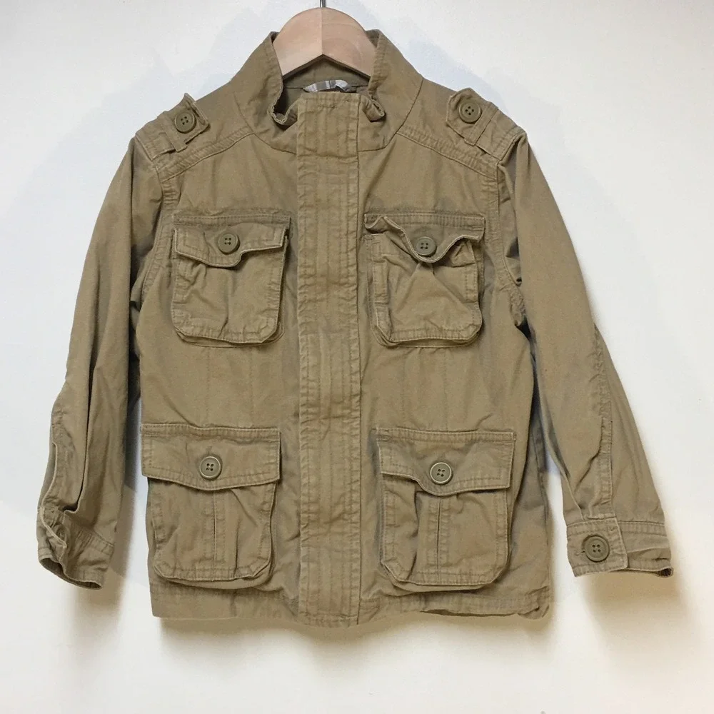 Gymboree Utility Field Jacket Boys XS 3-4 Tan Khaki Military Style Cotton Coat